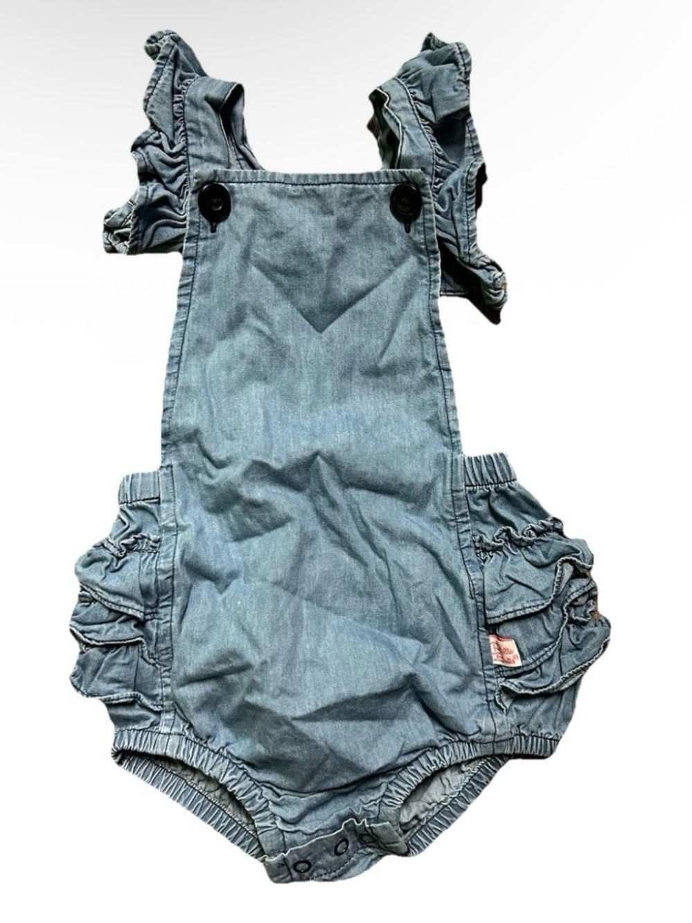 Toddler Girl Ruffle Butts Blue Overalls Romper Summer Size 12-18 Months